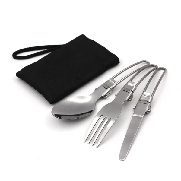 3PCS CAMPING FORK SPOON KNIFE BAG Stainless Steel Portable Camping Picnic Folding Cutlery